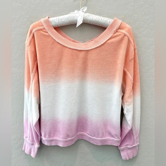 🆕 BLACK TAPE | Orange Dip Dyed Ombre Terry Cloth Loungewear Sweatshirt | XS - Picture 1 of 8